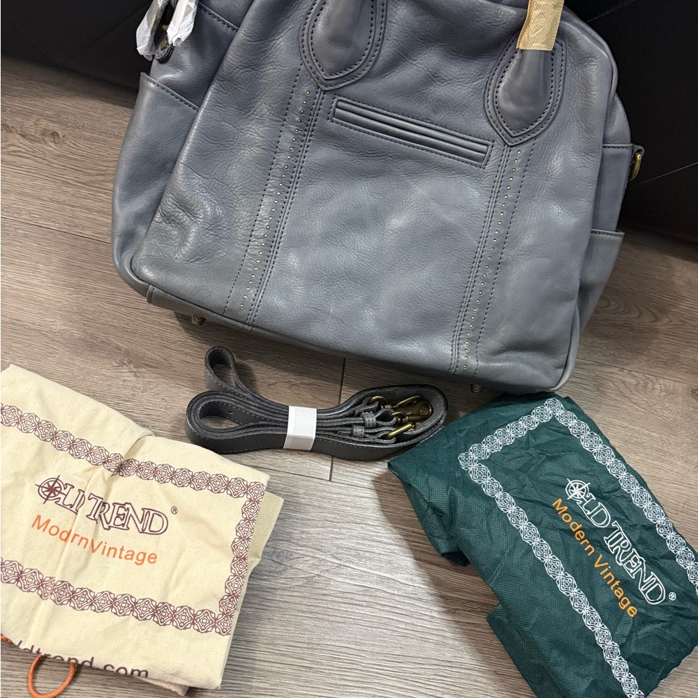 Modern Vintage Charcoal Leather Satchel - Picture 4 of 8